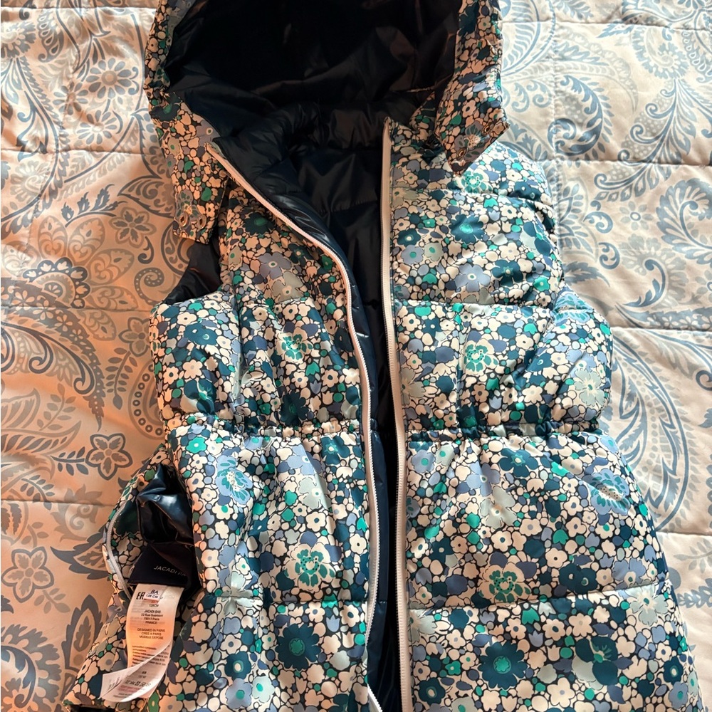 Jacadi Blue and Green Puffer Jacket with Quilted Design